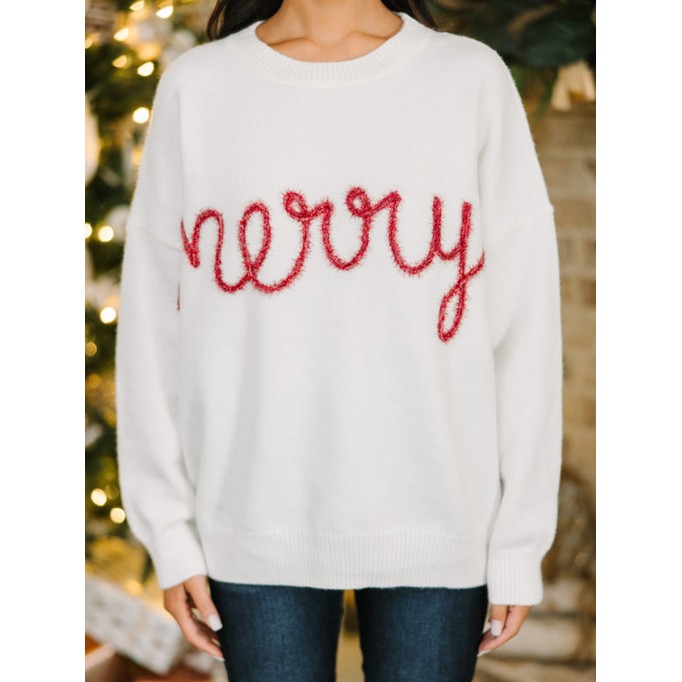 White Script Sweater