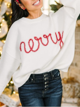 White Script Sweater