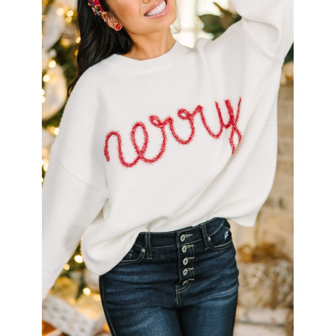 White Script Sweater