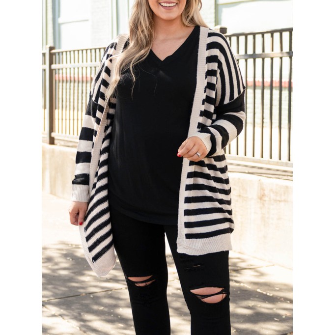 Black and white striped knitted cardigan