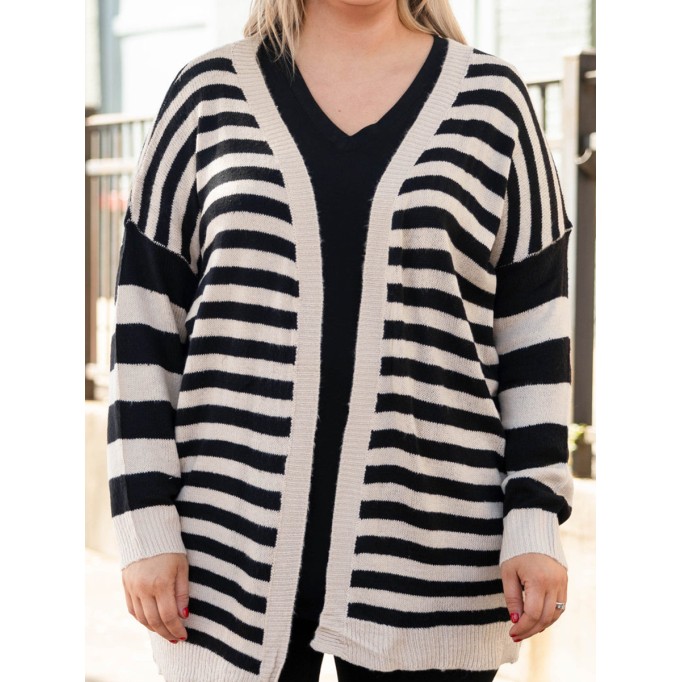 Black and white striped knitted cardigan