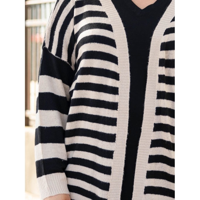 Black and white striped knitted cardigan