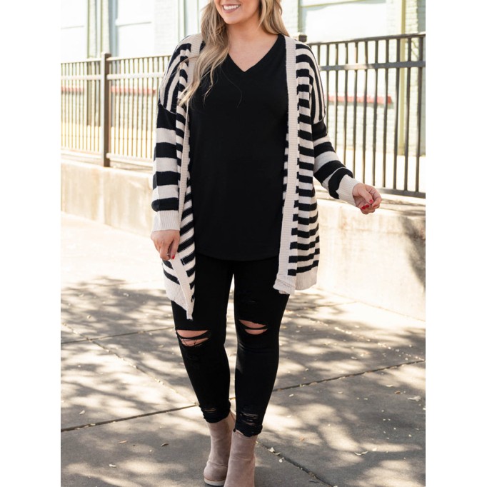 Black and white striped knitted cardigan