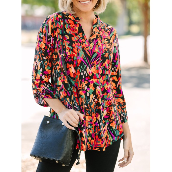 Black floral casual blouse