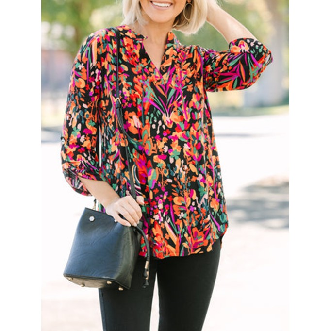 Black floral casual blouse