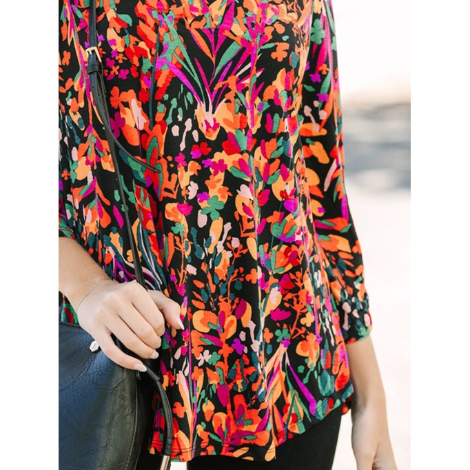 Black floral casual blouse