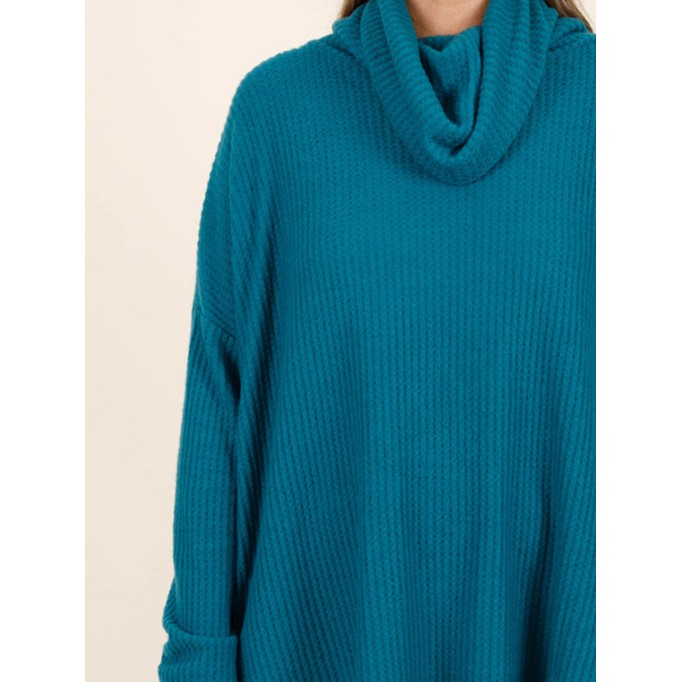 Blue green front short back long loose fitting sweater