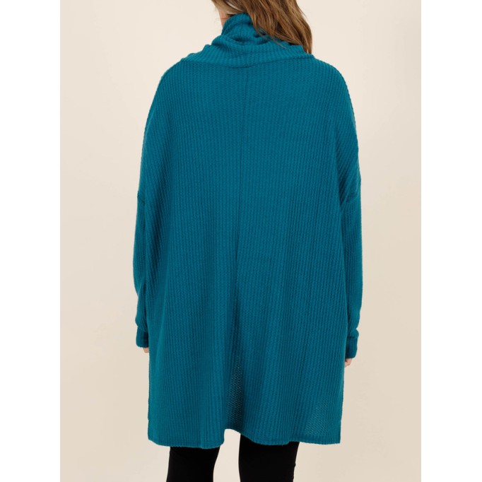 Blue green front short back long loose fitting sweater