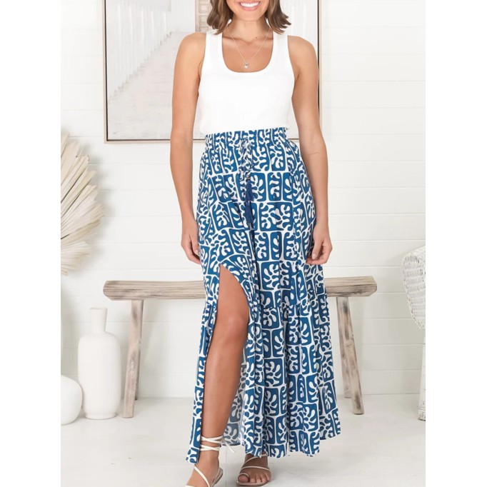 Bohemian high-waisted floral split half skirt