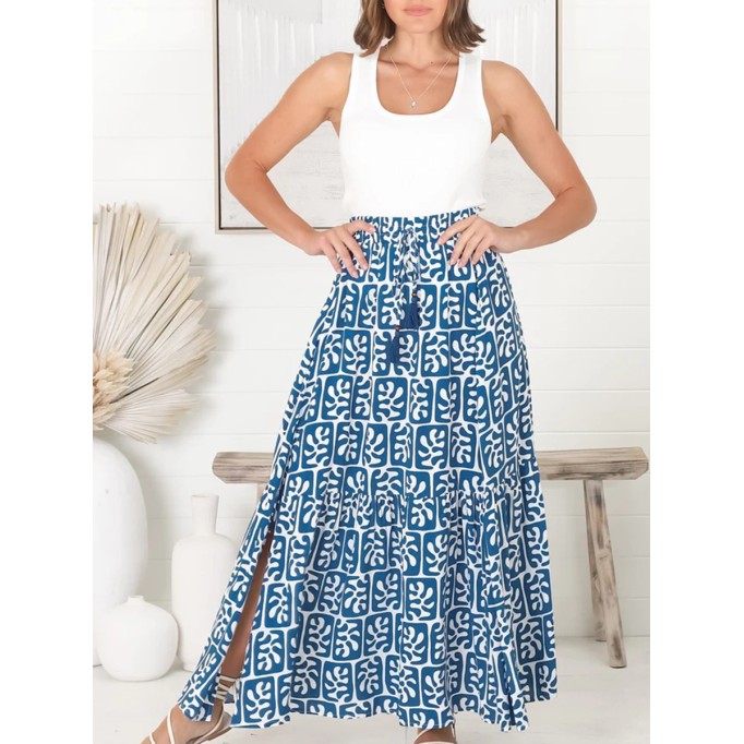 Bohemian high-waisted floral split half skirt