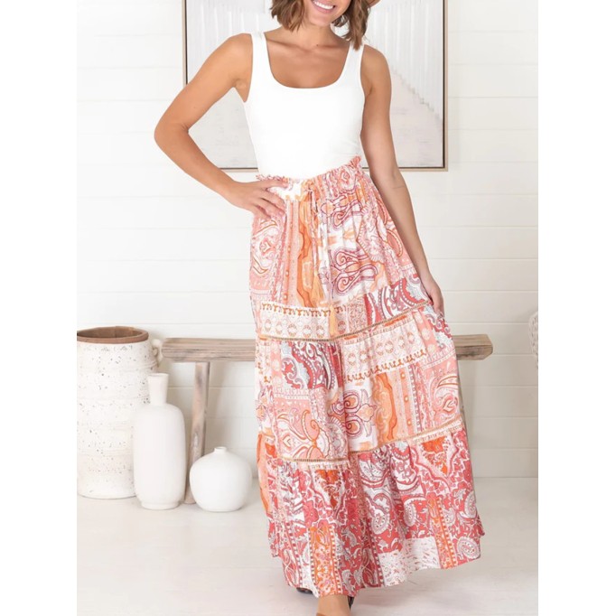 Boho high-waisted print half skirt