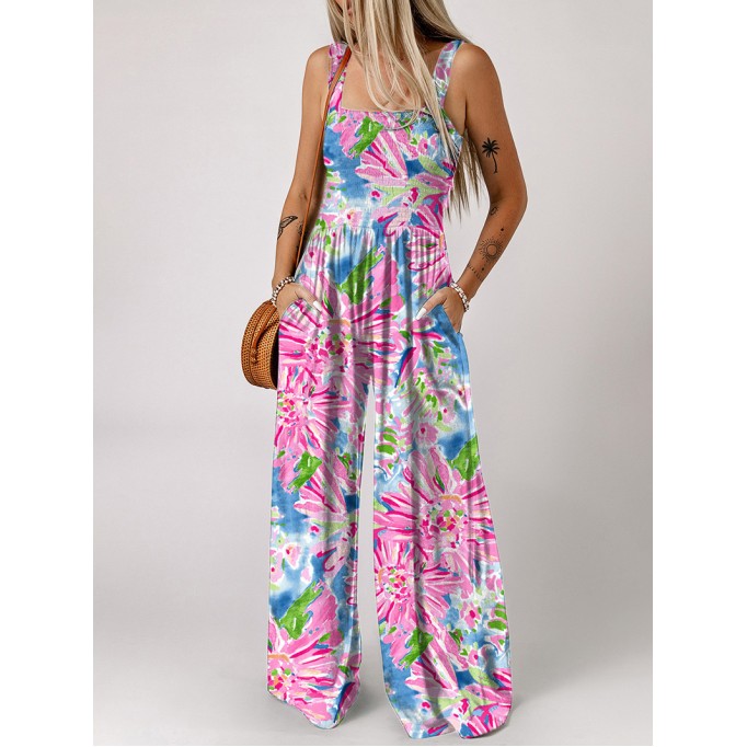 Bra and floral casual jumpsuit