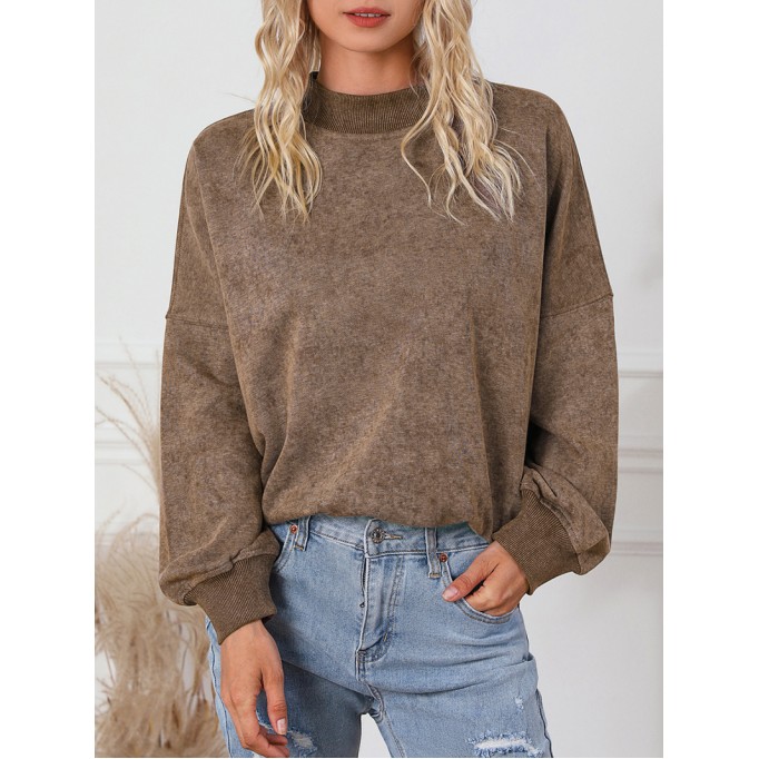 Brown Drop Shoulder Crew Neck Pullover Sweatshirt