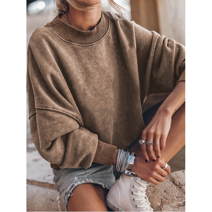 Brown Drop Shoulder Crew Neck Pullover Sweatshirt