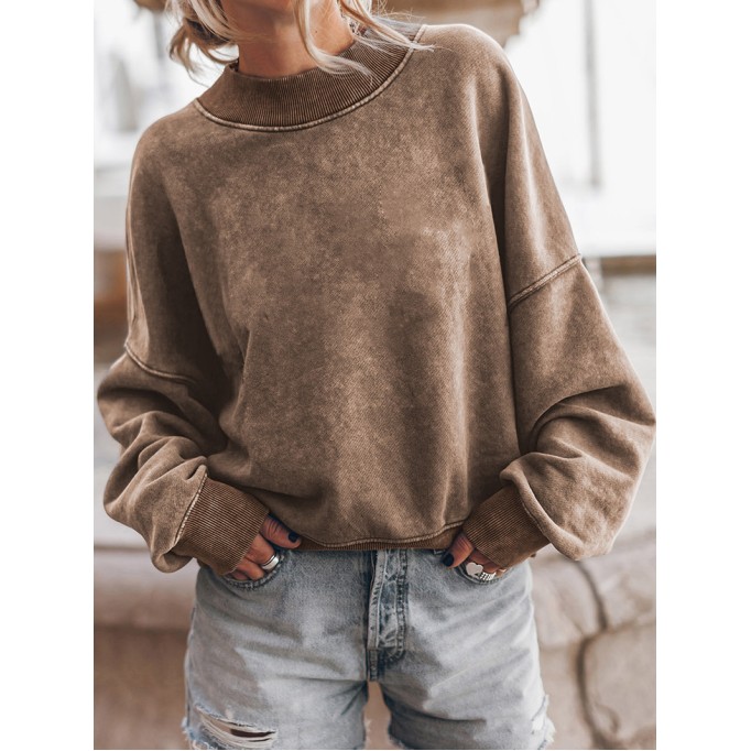 Brown Drop Shoulder Crew Neck Pullover Sweatshirt