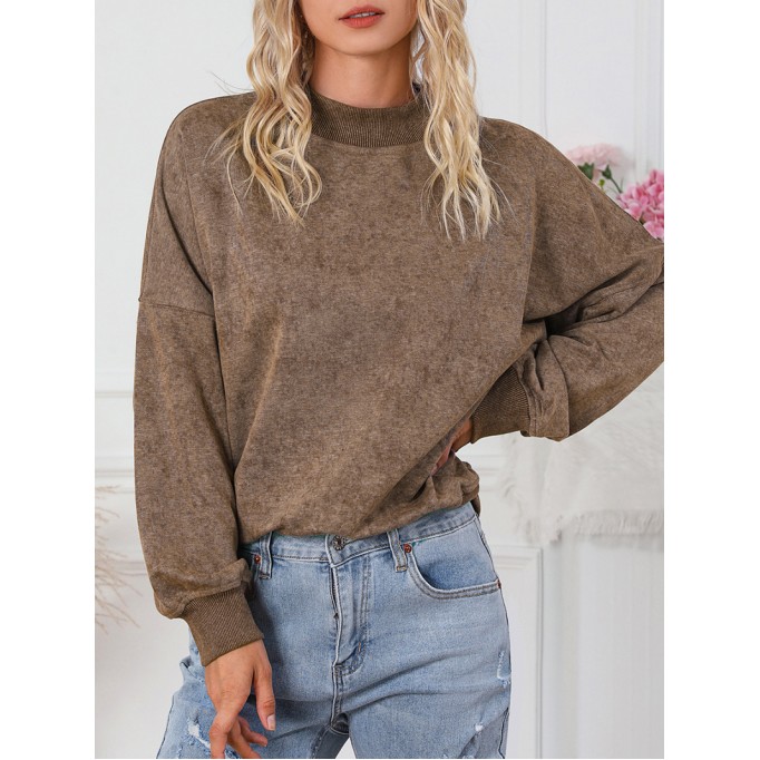 Brown Drop Shoulder Crew Neck Pullover Sweatshirt