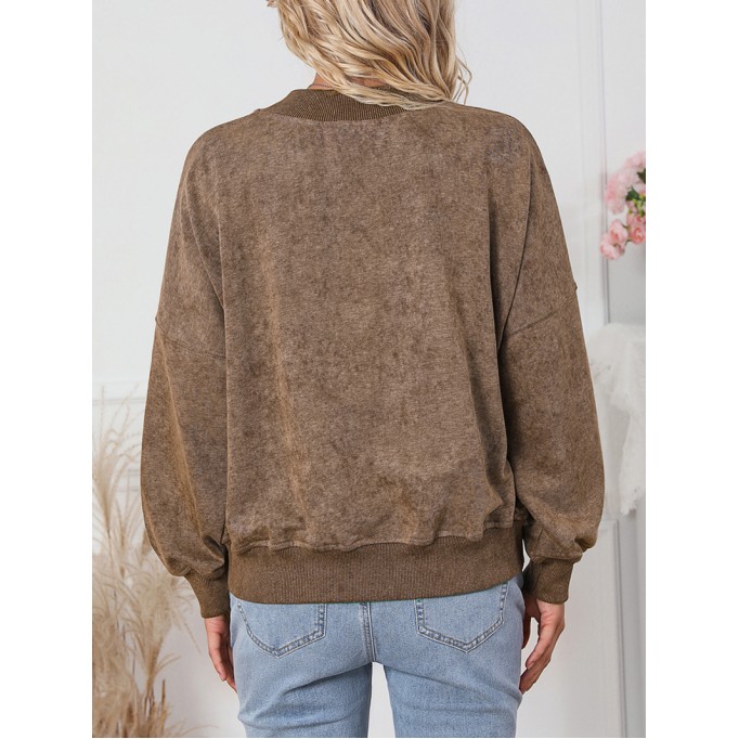 Brown Drop Shoulder Crew Neck Pullover Sweatshirt