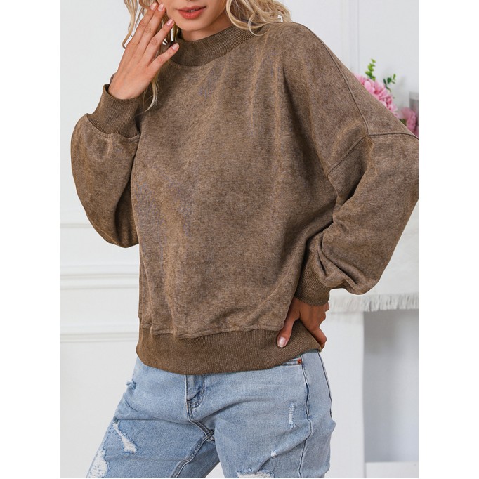 Brown Drop Shoulder Crew Neck Pullover Sweatshirt