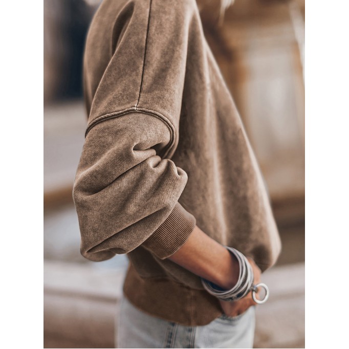 Brown Drop Shoulder Crew Neck Pullover Sweatshirt