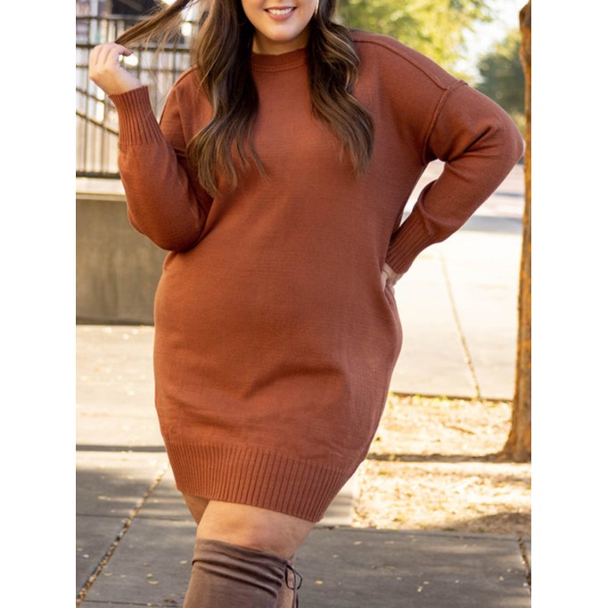 Brown knitted sweater dress