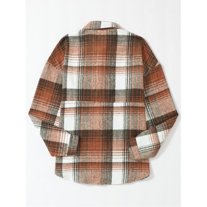 Brown Plaid Flap Pockets Shacket