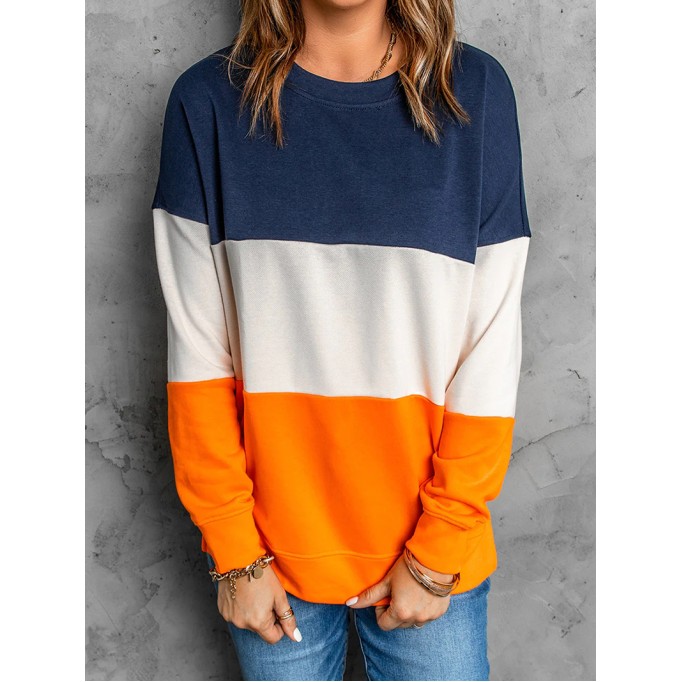 Casual color block loose sweatshirt