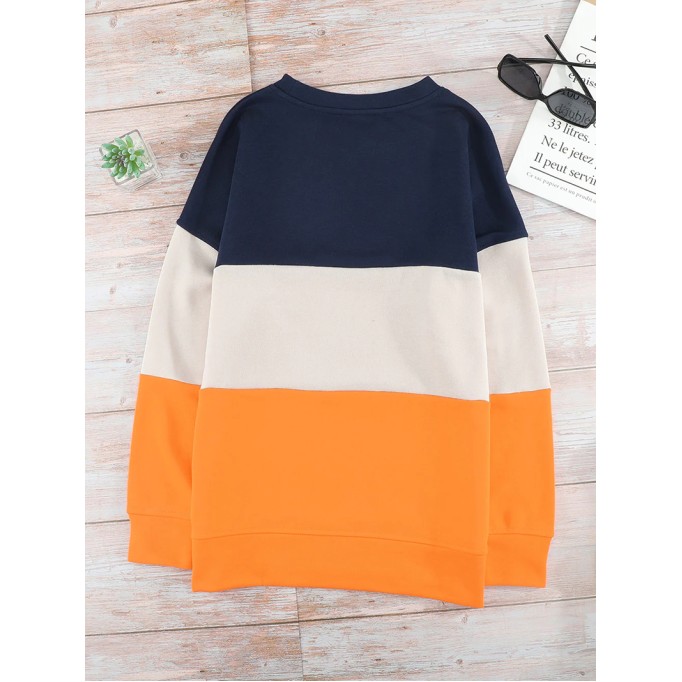 Casual color block loose sweatshirt