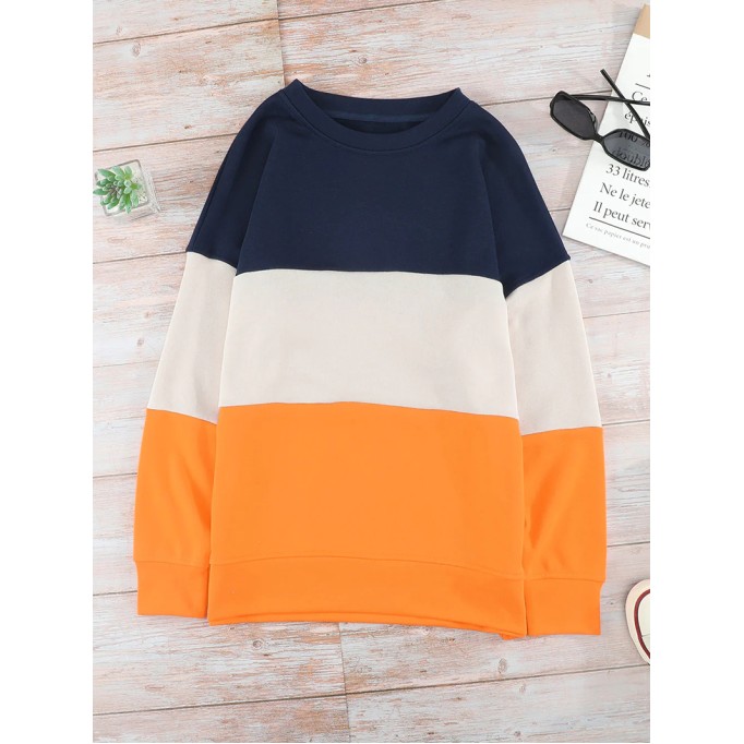 Casual color block loose sweatshirt