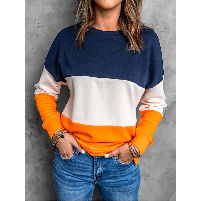 Casual color block loose sweatshirt