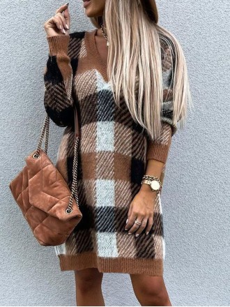 Casual loose contrast plaid dress