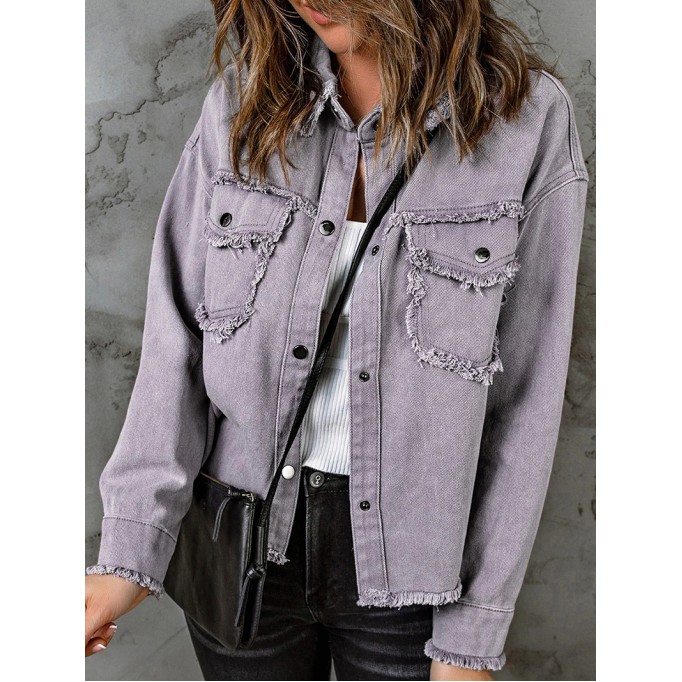 Casual solid color fringed short jacket