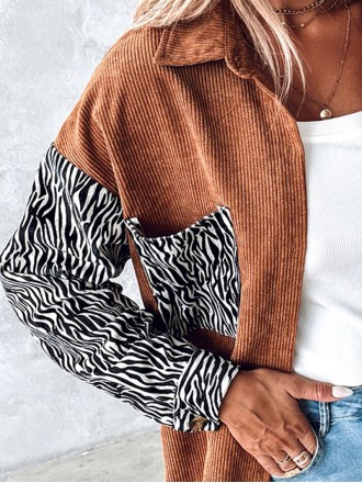 Casual zebra print corduroy jacket