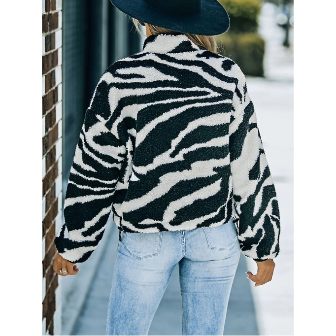 Casual zebra print sherpa jacket