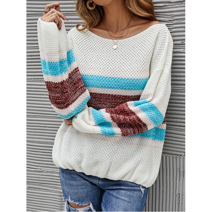 Color Block Boat Neck Knit Top