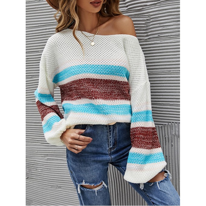 Color Block Boat Neck Knit Top