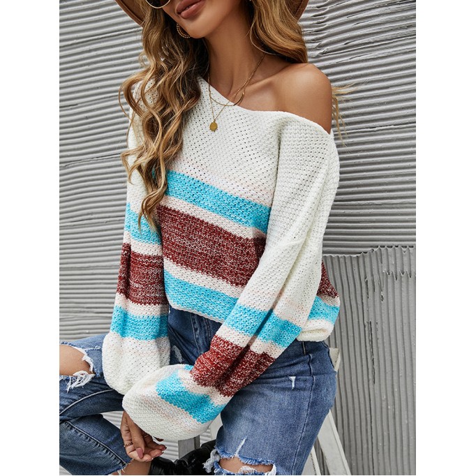 Color Block Boat Neck Knit Top