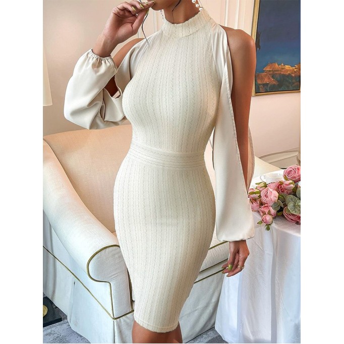 Fashionable patchwork off-shoulder knitted dress