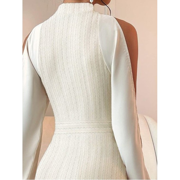 Fashionable patchwork off-shoulder knitted dress