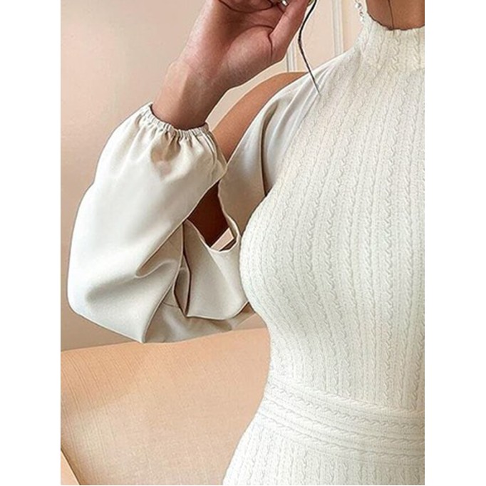 Fashionable patchwork off-shoulder knitted dress