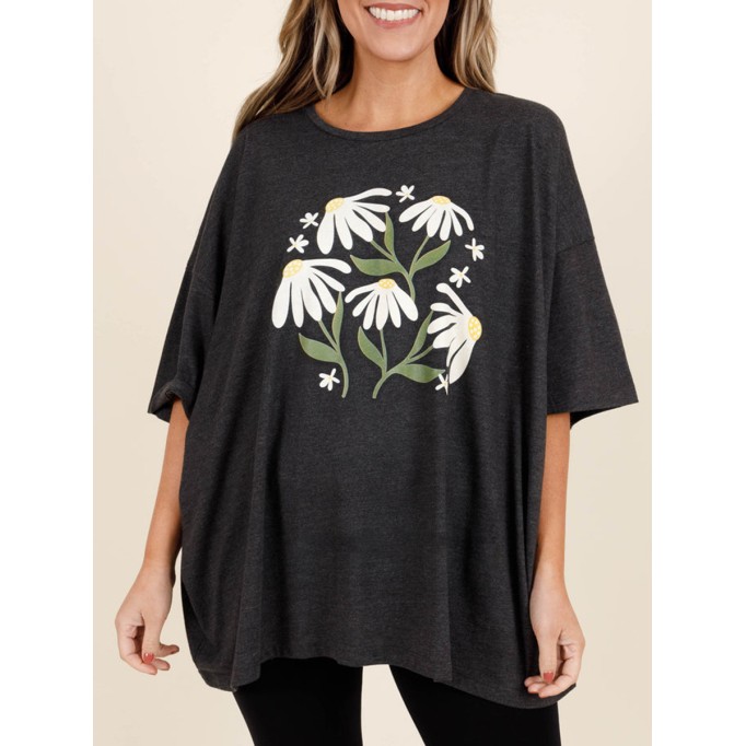 Flower and plant printed short sleeved T-shirt