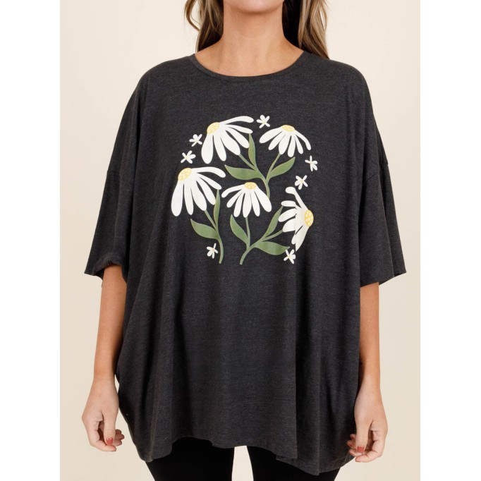 Flower and plant printed short sleeved T-shirt