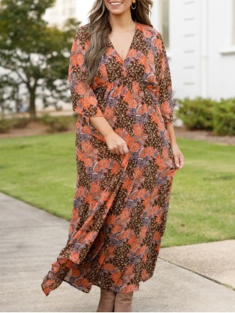 Fragmented floral pattern loose fitting long dress