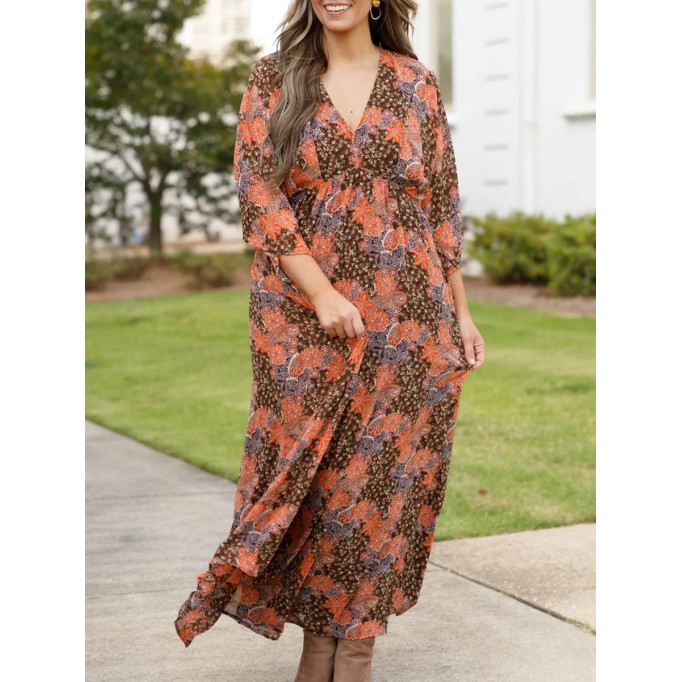 Fragmented floral pattern loose fitting long dress