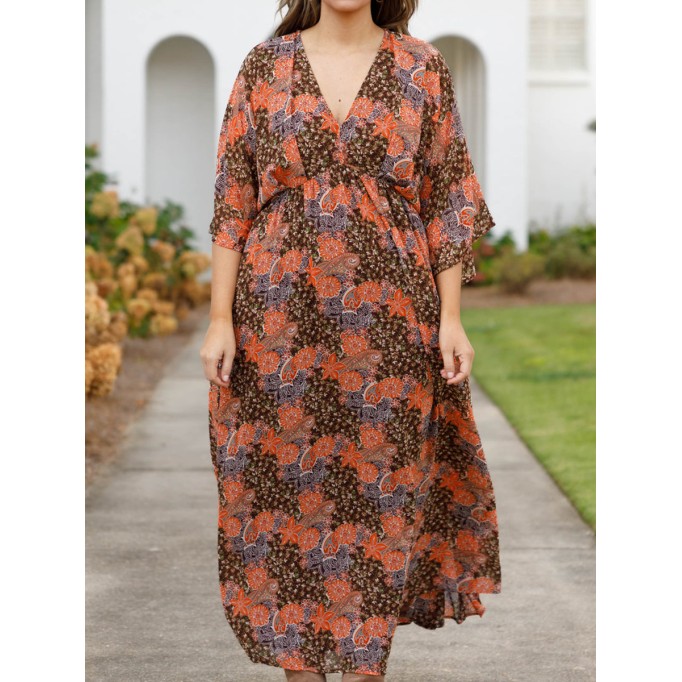 Fragmented floral pattern loose fitting long dress