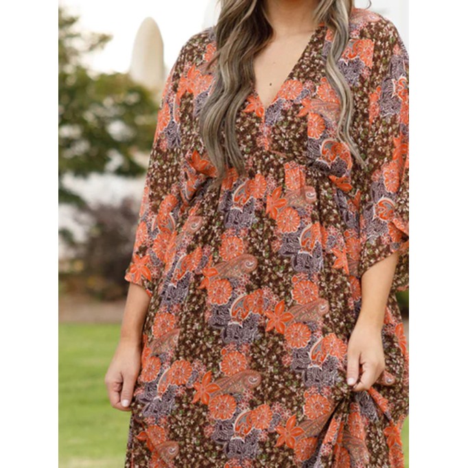 Fragmented floral pattern loose fitting long dress