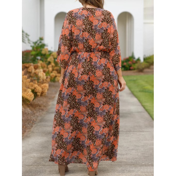 Fragmented floral pattern loose fitting long dress