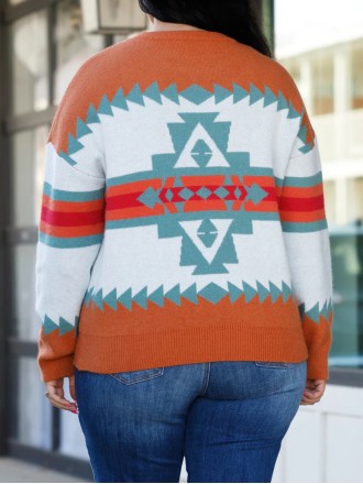 Geometric Contrast Pattern Loose Sweater