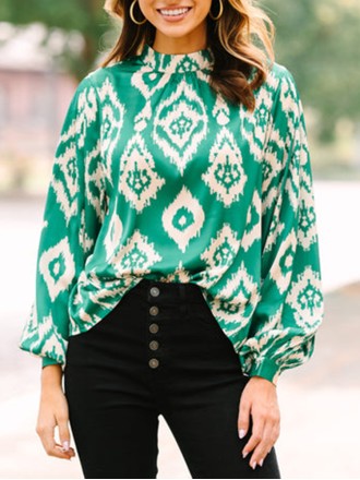 Green Abstract Satin Blouse