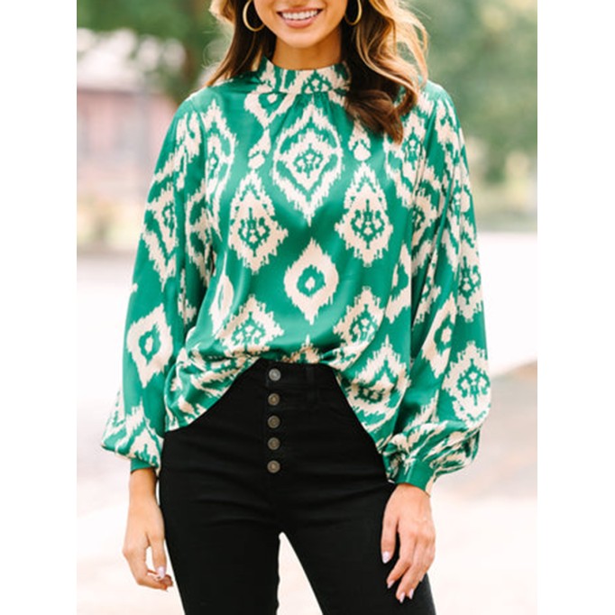 Green Abstract Satin Blouse