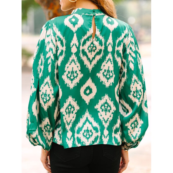 Green Abstract Satin Blouse